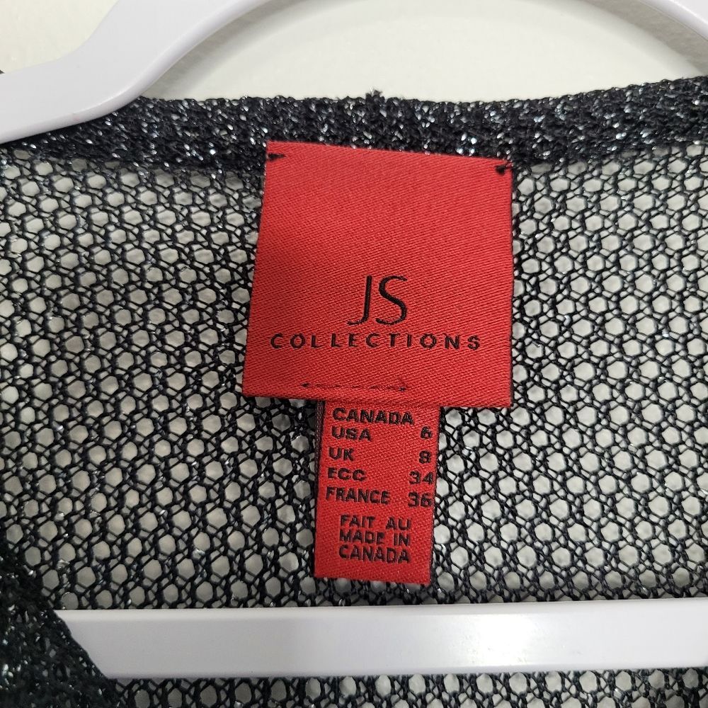 Js Collections Black Sparkly Open Knit Button Fro… - image 4